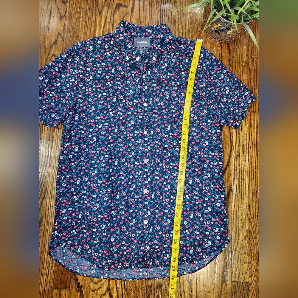 Bonobos Men's Slim Fit Floral Short Sleeve Button-Up Shirt Black Green Pink Sz L - Picture 6 of 7